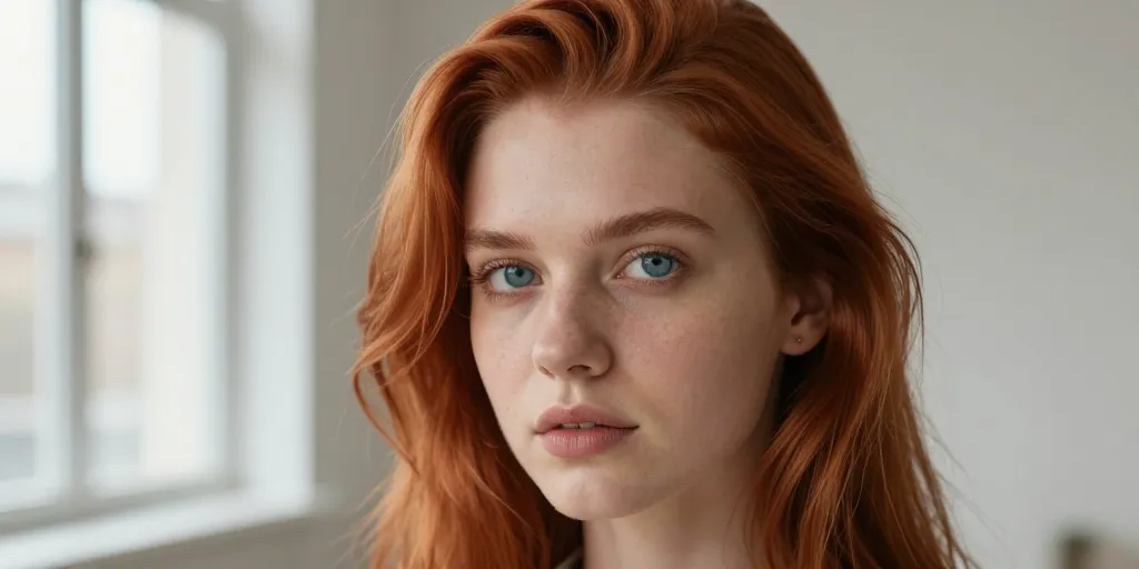 cheveux cuivré yeux bleu
